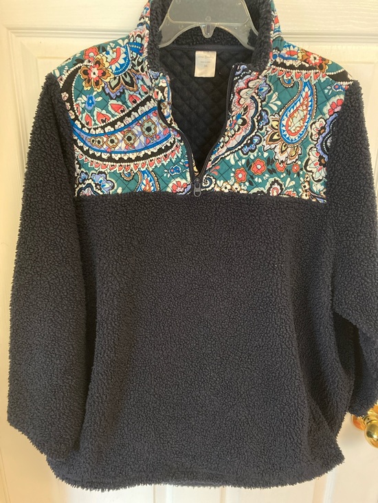 Vera Bradley Sweaters - Vera Bradley Navy Sherpa Pullover with Teal Paisley Yoke